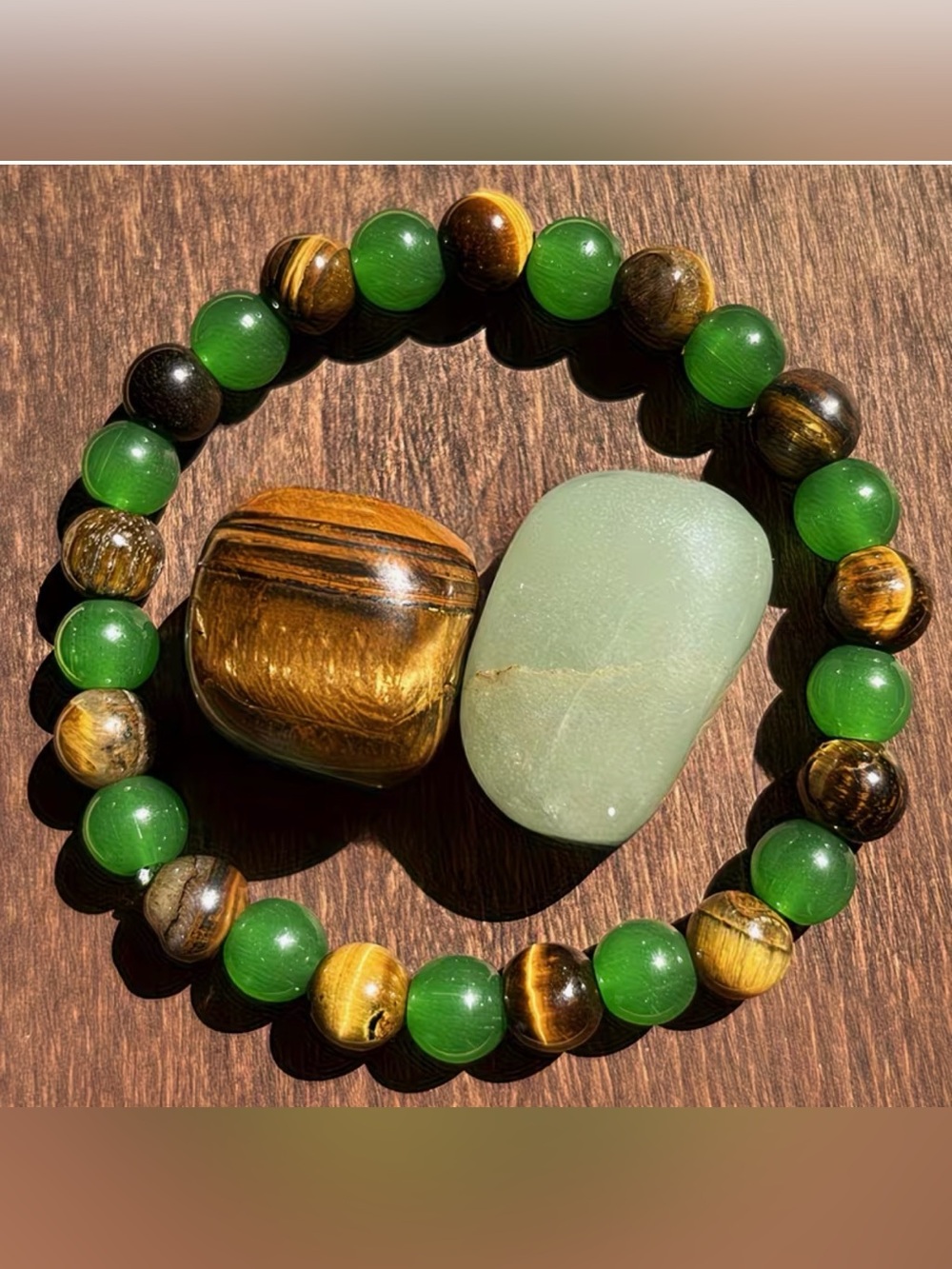 Green and Tiger Eye Beaded Stretch Bracelet - Women Jewelry